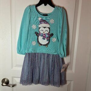 Lilt Kids Girls Winter Penguin Long Sleeve Puffed Sleeve Tutu Dress, Size 4 NEW